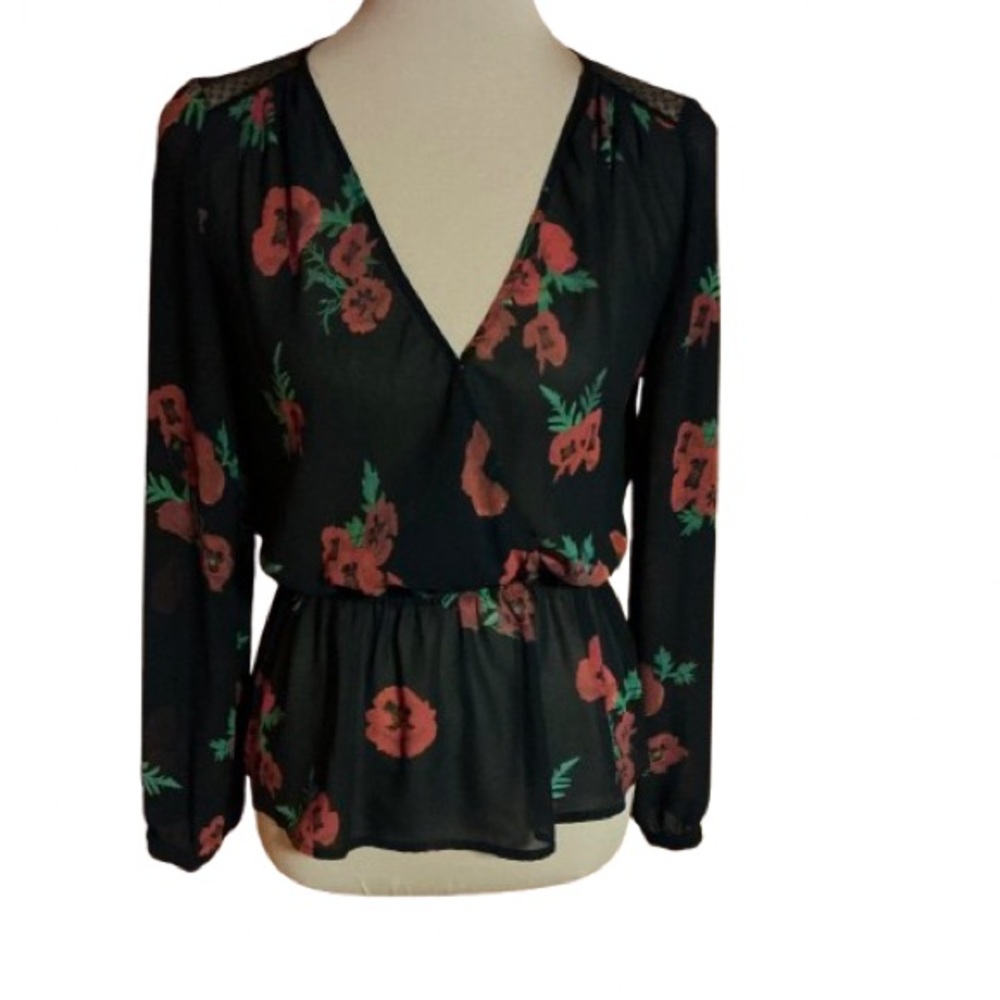 Express gothic roses v neck peplum blouse
